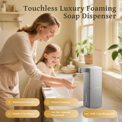 P12 Automatic Foaming Soap Dispenser - Touchless, 4-Level Adjustable Foam, 1200mAh Large Capacity Rechargeable Battery, Distinctive Angular Design for Bathroom, Kitchen