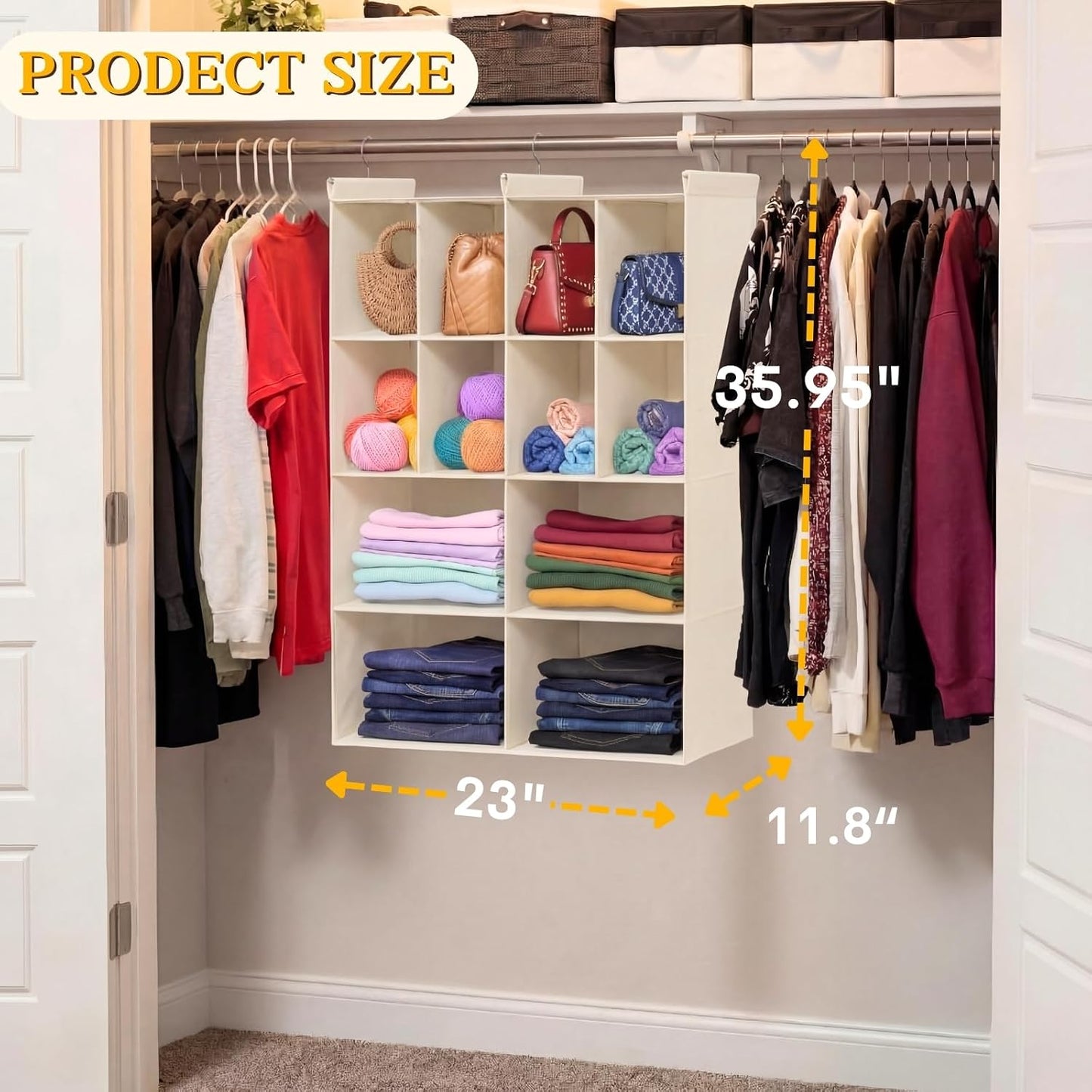 Ofiray-home 6 Tier Hanging Closet Organizer, 16 Compartments Sweater Organizer for Closet with 3 Sturdy Hooks, Closet Organizers and Storage, Wardrobe, Rv, Garment Rack, Grey
