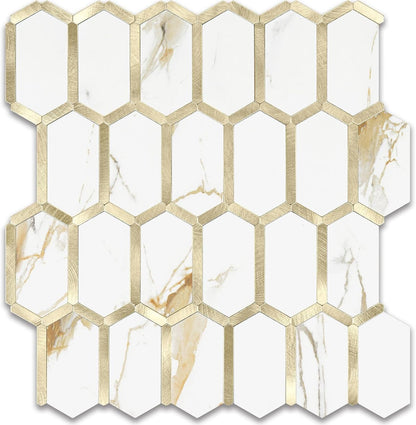Vamos Tile Long Hexagon Peel and Stick Backsplash Tile - 10 Sheets Stick on Backsplash for Kitchen and Bathroom 12.4 x 12 Inch Glossy Wood Grain PVC Self Adhesive Mosaic Wall Tiles