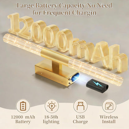 camuucci Battery Operated Wall Sconces Set of 2 Rechargeable Battery Powered Wall Light with 12000mAh Not Hardwired Dimmable Wall Lamp Fixtures for Bedroom Living Room Gold 15.3 Inches