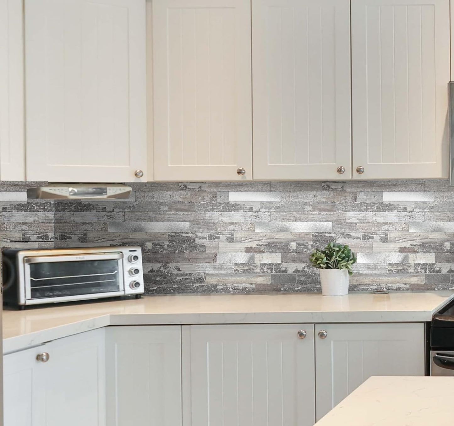 Yipscazo 2026 New Upgrade 11.34" X 11.57" Peel and Stick Backsplash, Stick on Backsplash Tiles for Kitchen, Bathroom, Fireplace (10 Sheets, Beige Rocks + Rose Gold)