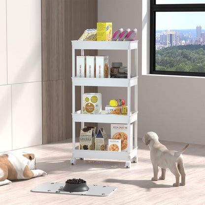 Sooyee 3 Tier Rolling Cart with Wheels, Slim Storage Cart, Under Desk Narrow Rolling Utility Cart Storage Organizer for Office Bathroom Kitchen Laundry Room Narrow Places, White, Plastic and Metal