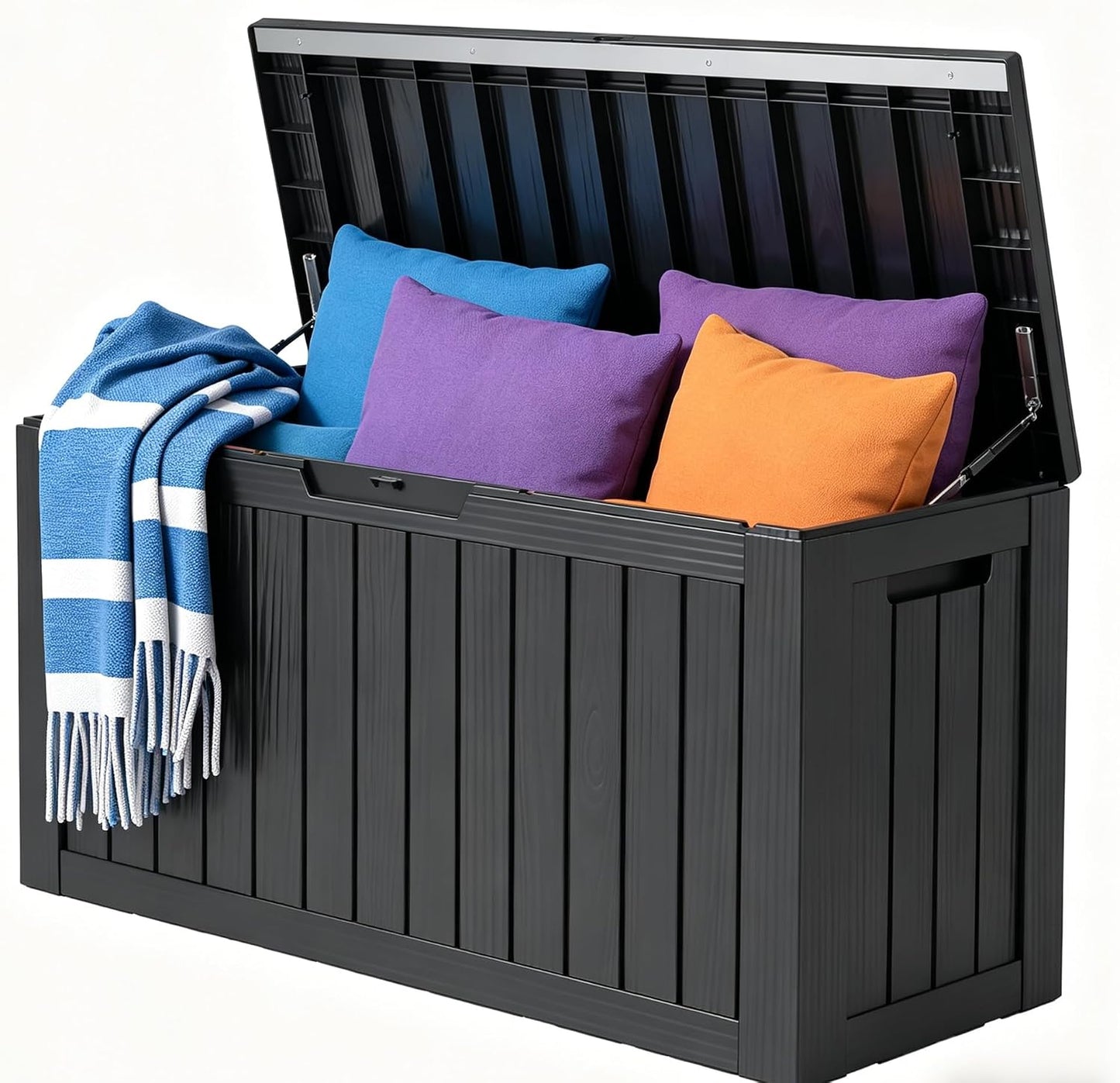 LAUSAINT HOME 320 Gallon Resin Deck Box, Package Delivery Box with Lockable Lid, Waterproof Outdoor Storage Box For Garden Tools, Patio Cushions(320 Gallon,Black)