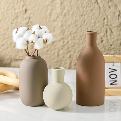 Ceramic Vase Set of 3, Decorative Vases Home Decor Modern Neutral Flower Pampass Boho Vase for Living Room, Table, Mantel, Entryway, Bookshelf, Kitchen, Bedroom, Bathroom - White