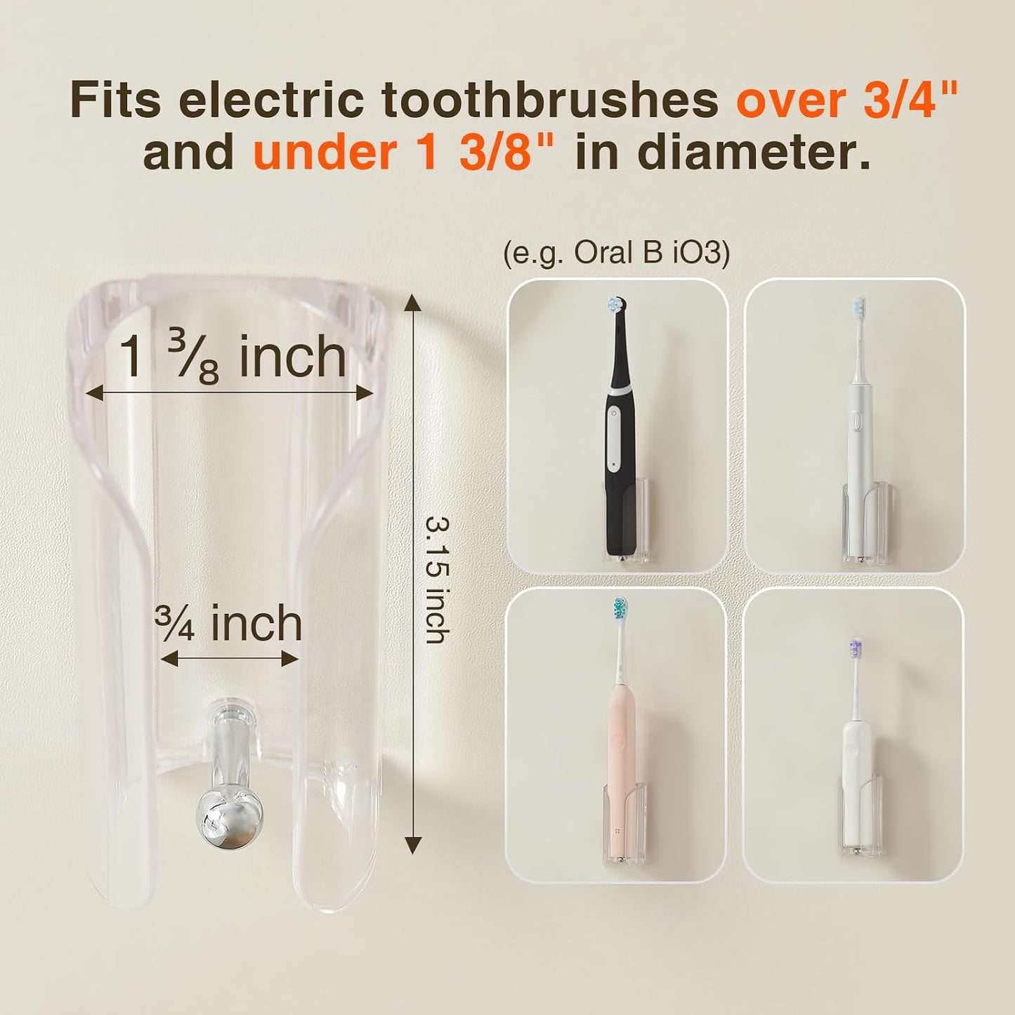 Electric Toothbrush Holder for Bathroom, Wall-Mounted Toothbrush Stand with Self-Adhesive, Compact Bathroom Caddy for Electric Toothbrushes (Clear-2pcs)