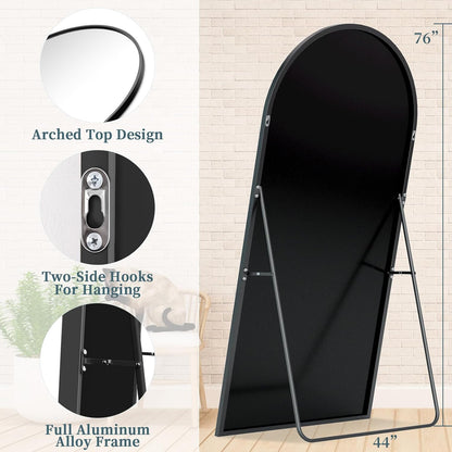 Full Length Mirror with Stand, 71"x28" Arched Full Body Large Stand Up Aluminum Frame Floor Standing Mirror, Freestanding Hanging Leaning Mounted for Bedroom Living Room Entryway Gold