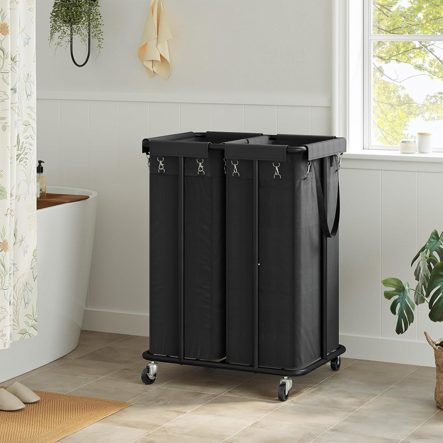 WOWLIVE Laundry Hamper with Wheels 260L Rolling Laundry Basket 3 Section Organizer Laundry Cart with Steel Frame and Removable Bags Large Dirty Clothes Hamper Dorm Room Storage for Bedroom