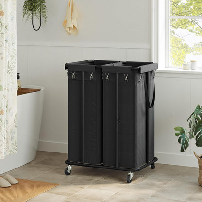 WOWLIVE Laundry Hamper with Wheels 260L Rolling Laundry Basket 3 Section Organizer Laundry Cart with Steel Frame and Removable Bags Large Dirty Clothes Hamper Dorm Room Storage for Bedroom