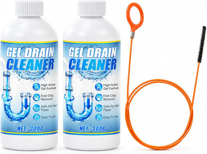 Gel Drain Cleaner Clog Remover: All-Purpose Cleaning Solution for Kitchen, Bathroom & Shower Drains | Prevents Build-Up | Safe for Household Pipes & Septic Systems（2Pcs）