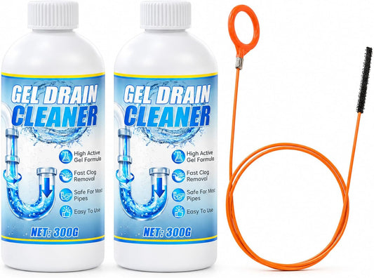 Gel Drain Cleaner Clog Remover: All-Purpose Cleaning Solution for Kitchen, Bathroom & Shower Drains | Prevents Build-Up | Safe for Household Pipes & Septic Systems（2Pcs）