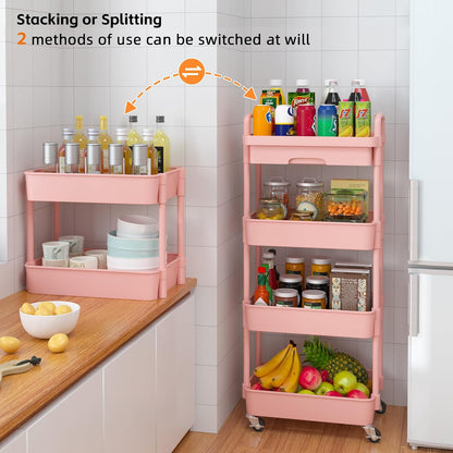 Calmootey 3-Tier Rolling Utility Cart with Drawer,Multifunctional Storage Organizer with Plastic Shelf & Metal Wheels,Storage Cart for Kitchen,Bathroom,Living Room,Office,White