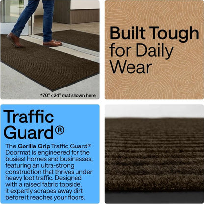GORILLA GRIP Waterproof Traffic Guard Door Mat, Heavy Duty Entryway Mats, Strong Backing Commercial Utility Rugs for Office Hallway, Garage Floor and Home, Low Profile Carpet Runner, 29x17, Black