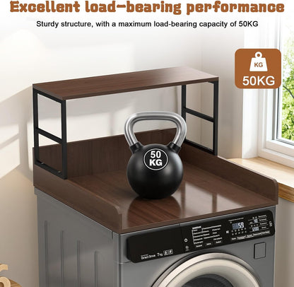 Washer Dryer Countertop with Guardrails, Heavy Duty Laundry Room Counter Top with Anti-Slip Strips & Storage Space, Waterproof Over Washer Dryer Shelf for Laundry Room Organization Black
