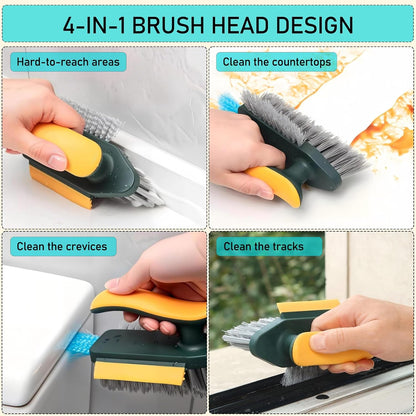 4 in 1 Scrape Brush with Rubber Squeegee, Shower Cleaning Brush, Heavy Duty Cleaning Brushes with Handle, for Shower, Bathroom, Carpet, Wall, Kitchen (Green)