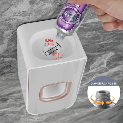 2 Slot Toothbrush Holder and Toothpaste Dispenser Wall Mounted, Automatic Toothpaste Squeezer, 2 in 1 Tooth Brush Toothpaste Organizer for Shower (Grey)