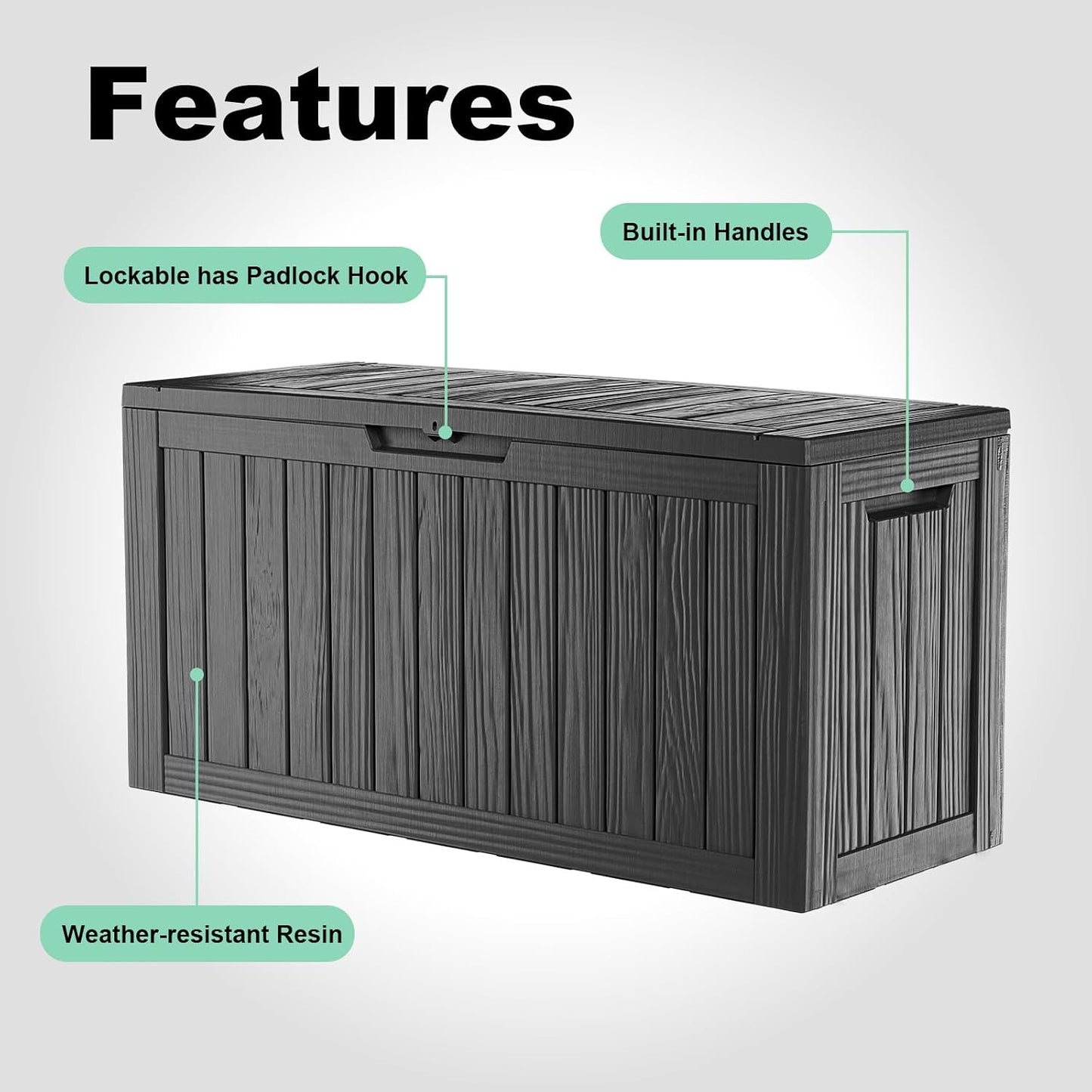 ROJIK 120 Gallon Waterproof Outdoor Deck Storage Box, Lockable Resin Patio Storage Bin with Lid for Garden Tools, Patio Cushions & Outdoor Accessories(Black)