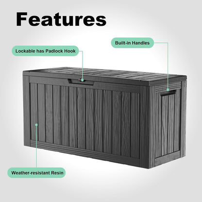 125Gal Outdoor Storage Box, Lockable Deck Box with Hydraulic Lid | Waterproof UV-resistant, Durable outdoor bin for patio cushions, pool accessories & garden tools. Keeps contents secure & dry