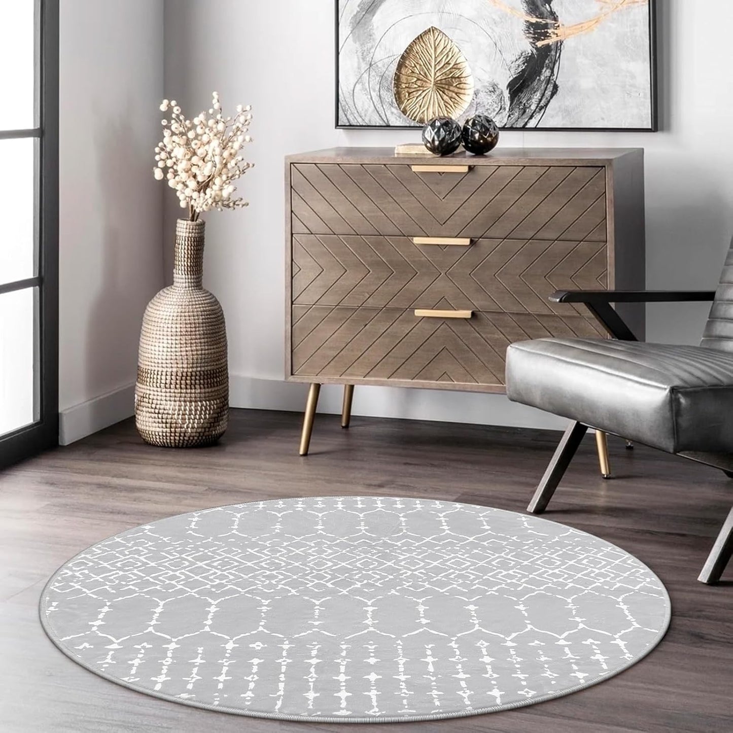 Lahome Moroccan Entry Rug 2x3, Non-Slip Washable Front Indoor Door Mat Rubber Backing Low-Profile Door Rugs, Small Geometric Print Distressed for Entryway Bathroom Kitchen, Black Hana