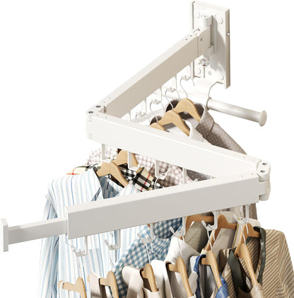HEILAIYI Clothes Drying Rack for Laundry,Wall Mounted Clothes Hanger Rack,Folding,Retractable,Collapsible(J Shape Hooks)