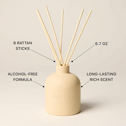 Craft & Kin Reed Diffuser for Home & Bathroom – Neroli & Jasmine Holiday Reed Diffuser Set with Fragrance Sticks, Long-Lasting Alcohol-Free Winter Scent, Earthenware Collection, 6.7oz