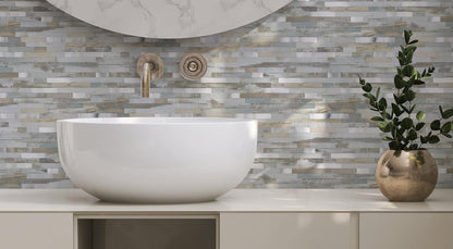 Yipscazo 2026 New Upgrade 11.34" X 11.57" Peel and Stick Backsplash, Stick on Backsplash Tiles for Kitchen, Bathroom, Fireplace (10 Sheets, Beige Rocks + Rose Gold)