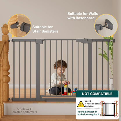 Cumbor 29.7-48" Baby Gate for Stairs, Mom's Choice Awards Winner-Dog Gate for Doorways, Auto Close Safety Pet Gate for Dogs Indoor, Easy Install Pressure Mounted Child Gate with Walk Thru Door, Brown
