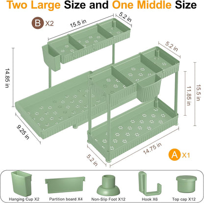 Sevenblue 3 Pack Multi-Purpose Pull-Out Storage Organizers, 2-Tier L-Shaped Under Sink/Cabinet Organizers and Storage for Bathroom & Kitchen, (Black, 12.85 Inches)