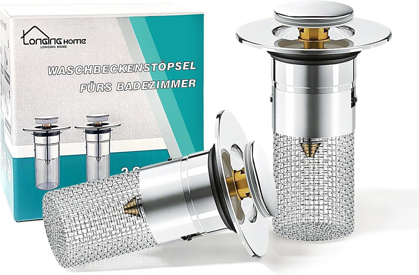 Bathroom Sink Drain Strainer, Pop-Up Sink Stopper Hair Catcher, Anti-Clog with Removable Stainless Steel Filter Basket, Universal for US Standard Drain Stopper Replacement (Silver, 2pcs)