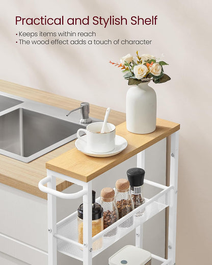 VASAGLE Slim Rolling Cart, 4-Tier Narrow Storage Cart with Handle, 5.1 Inches Deep, Metal Frame, for Kitchen, Dining Room, Living Room, Home Office, Rustic Brown and Classic Black ULRC032B01V1