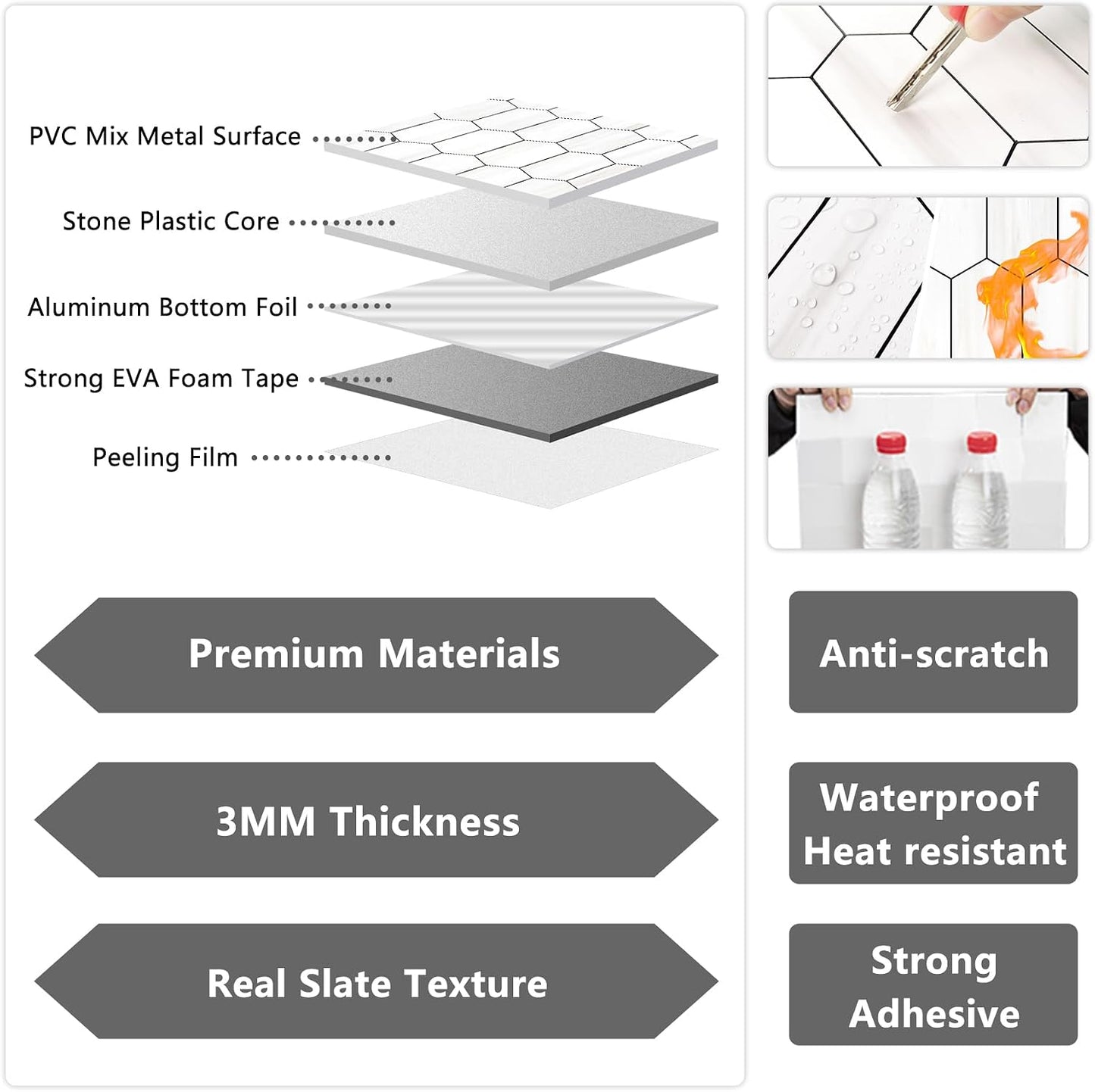 Vamos Tile Long Hexagon Peel and Stick Backsplash Tile - 10 Sheets Stick on Backsplash for Kitchen and Bathroom 12.4 x 12 Inch Glossy Wood Grain PVC Self Adhesive Mosaic Wall Tiles