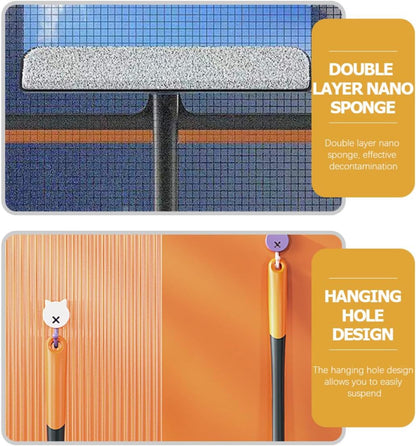 Window Screen Cleaning Brush and Double-Sided Squeegee Tool 34x27.4cm Multifunctional Window Cleaner for Glass and Screen Washing Household Cleaning Kit