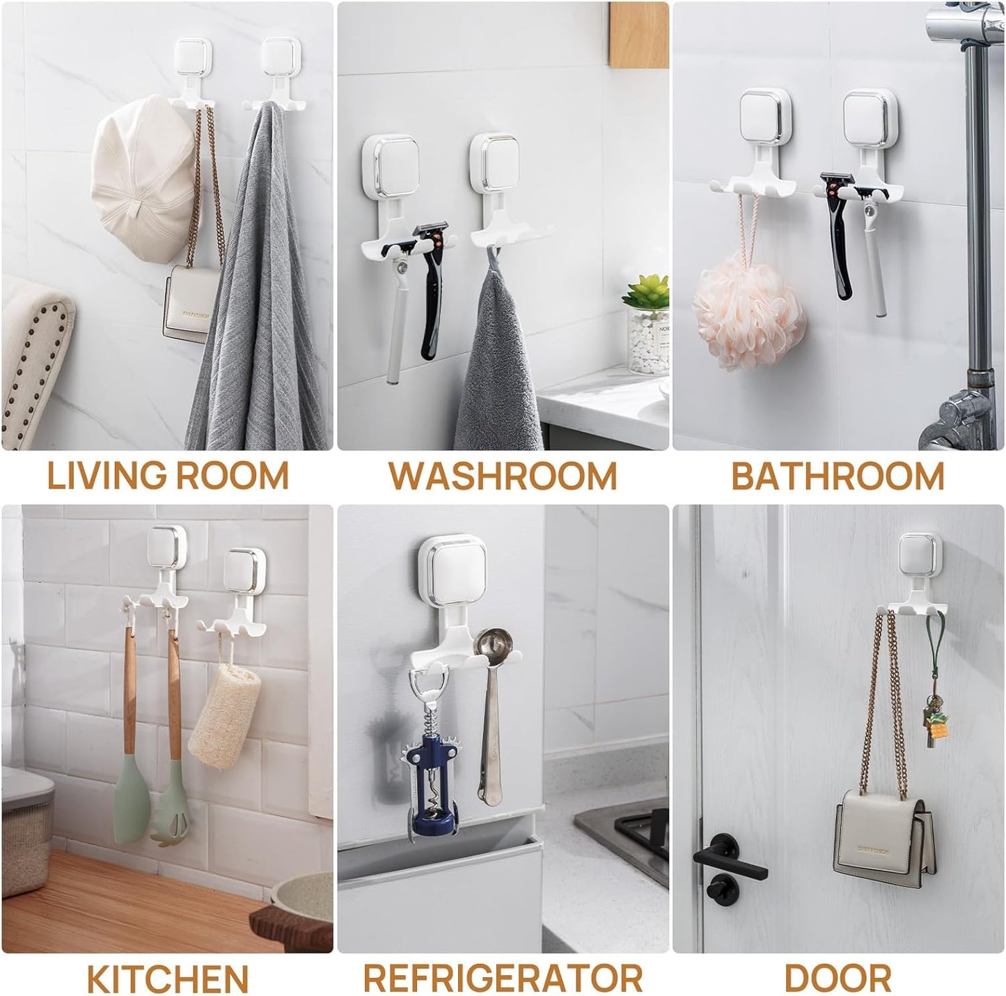 LEVERLOC Razor Holder for Shower 2 Pack, Powerful Suction Cup Shower Hooks for Towel, Loofah, Razor, Squeegee, Damage-Free Wall Hooks, Shaver Holder for Bathroom, Easy to Install and Reuse, White