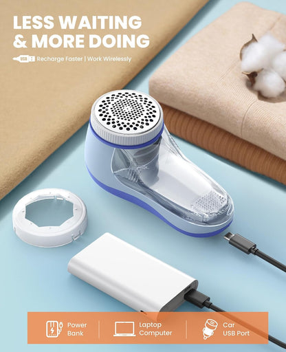 POPCHOSE Fabric Shaver, Lint Shaver for Clothing, Electric Lint Remover with 6-Leaf Blades, Sweater Defuzzer, Clothes Shaver for Couch, Furniture, Blanket, Remove Pilling, USB Rechargeable