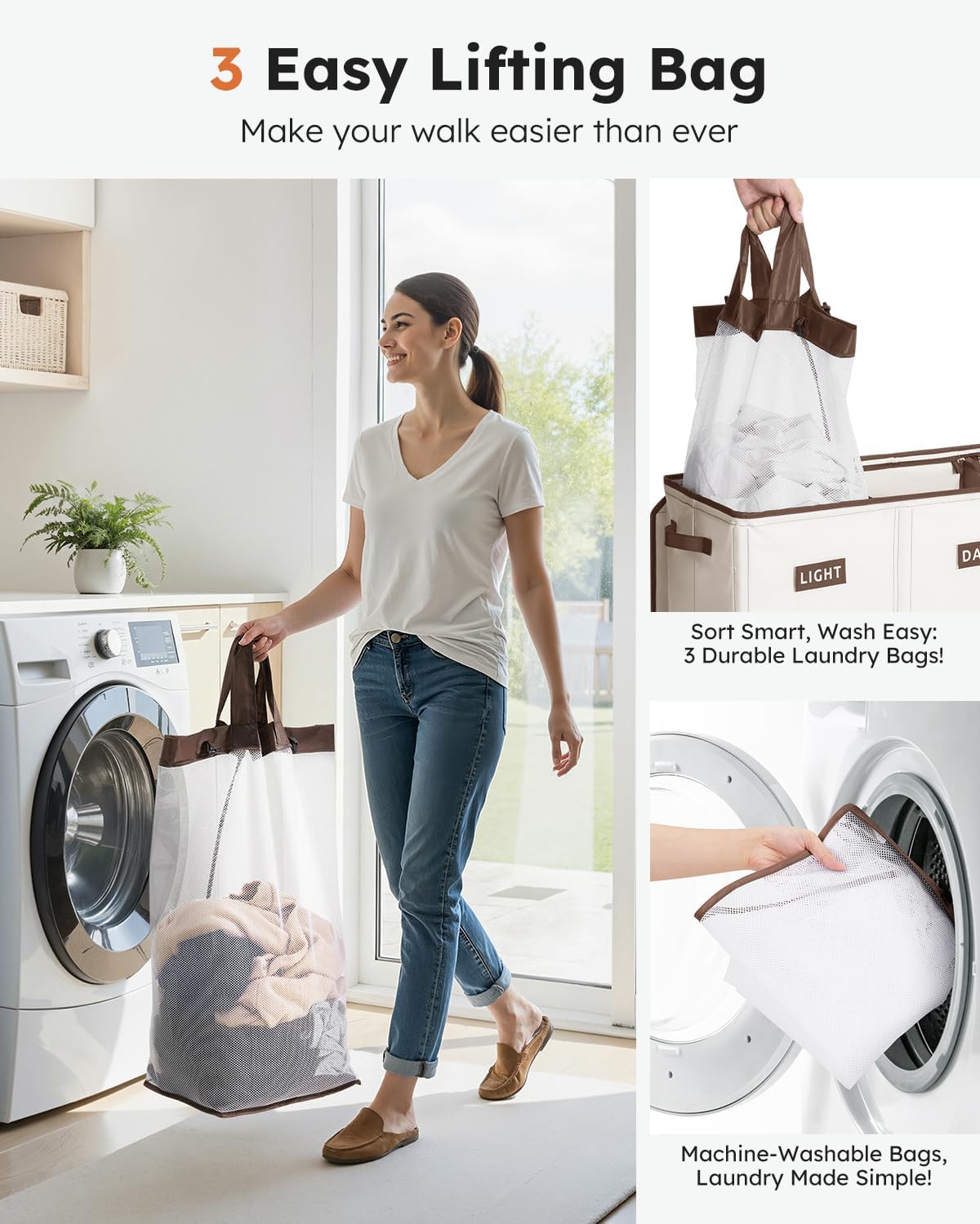 SOLEDI 180L Laundry Hamper 3 Section, Extra Large Laundry Hamper with Lid, Dirty Clothes Hamper with Sturdy Handle, Large Laundry Basket Organizer for Laundry Room, Bedroom, Hampers for Laundry
