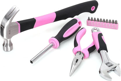 FASTPRO 15-Piece Pink Tool Kit, Household Tools Set for Women, Hand Tools for Home Maintenance & Repairing, Includes Tool Bag