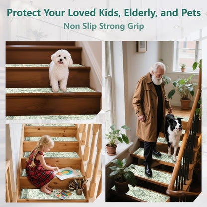 Stair Treads for Wooden Steps, Non Slip Stair Treads Carpet Indoor Residue Free Peel and Stick Washable Stair Covers, Safe for Dogs Kids Elders, Moroccan Beige, 8x30 inch, 1 Pack