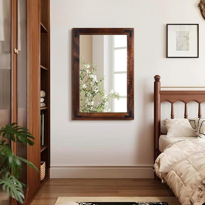 55"x22" Full Length Mirror with Wooden Frame，Natural Wooden Standing Mirror, Solid Wood Frame, Hanging or Leaning Wall-Mounted, Suit for Farmhouse, Living Room, Bedroom (Light Brown)