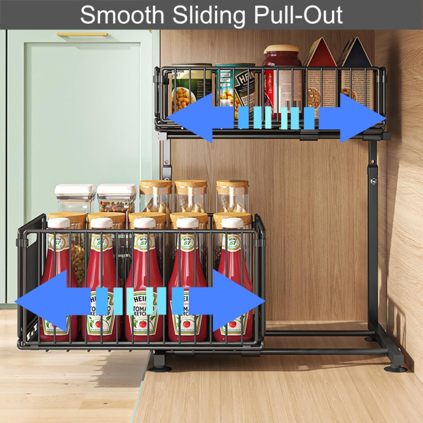 Under Sink Organizer, 2-Tier Multi-Use Kitchen and Bathroom Organizers and Storage, Slide Out Thickened Metal Under The Sink Organizer for Kitchen Bathroom Pantry (Style A White, 1 Pack)