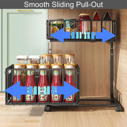 Under Sink Organizer, 2-Tier Multi-Use Kitchen and Bathroom Organizers and Storage, Slide Out Thickened Metal Under The Sink Organizer for Kitchen Bathroom Pantry (Style A White, 1 Pack)