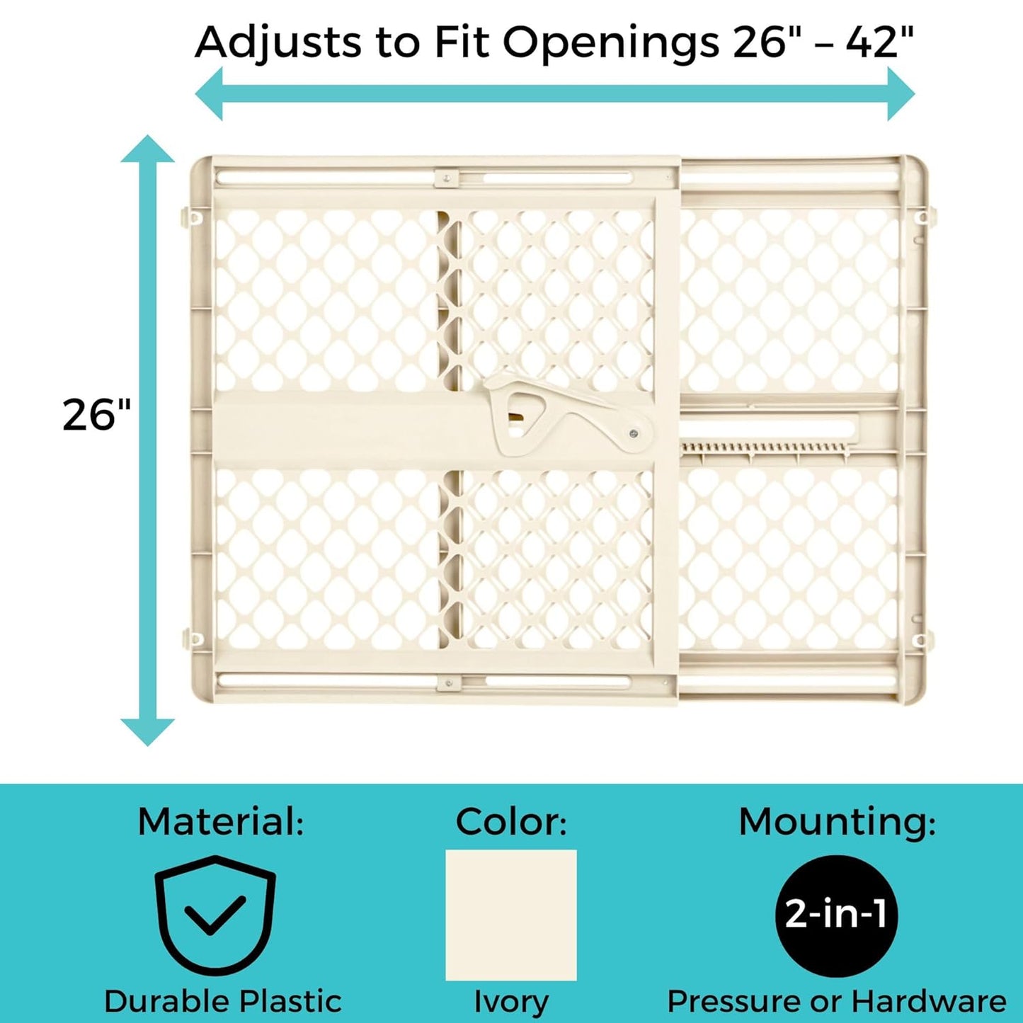 Toddleroo by North States - Supergate Ergo Baby Gate: Plastic Baby Gate for Stairs & Doorways - Adjustable Indoor Safety Gate - Made in USA - 26 to 42 Inches Wide - 26 Inches Tall - Sand