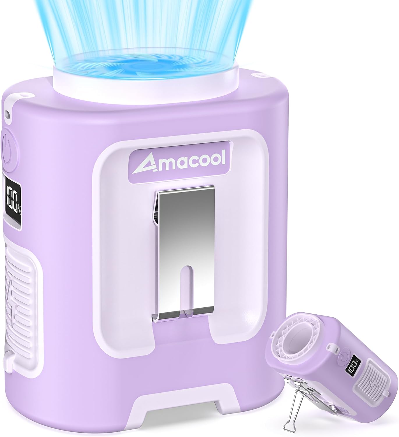 AMACOOL Portable Waist Fan Clip On, MAX 40H Work Time, 10000mAh Rechargeable Wearable Shirt Fan with Light, 16000RPM Powerful 5 Speed Belt Fans Personal Cooling Fans for Outdoor Jobsite Camping Travel