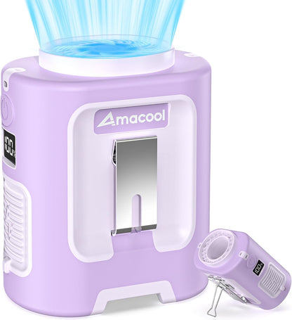 AMACOOL Portable Waist Fan Clip On, MAX 40H Work Time, 10000mAh Rechargeable Wearable Shirt Fan with Light, 16000RPM Powerful 5 Speed Belt Fans Personal Cooling Fans for Outdoor Jobsite Camping Travel