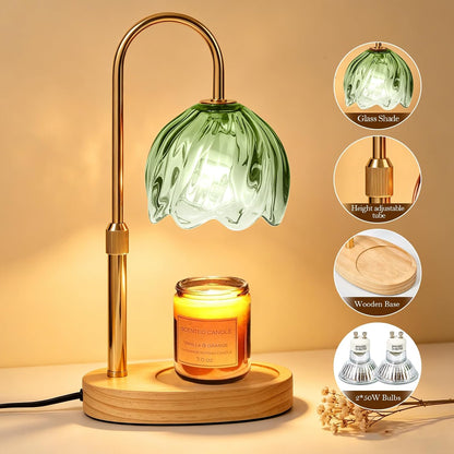 Flower Candle Warmer Lamp with Timer, Dimmable Adjustable Height Wax Melts Warmer for Jar Candles, Birthday Gifts for Women Mom, House Warming Gifts New Home, Bedroom Living Room Decor (Green)