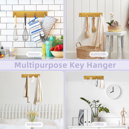 VIS'V Key Holder Wall Mount, Large Adhesive Key Hanger with 4 Hooks, Black | Metal Material, No Drilling, Extra Adhesive Strip, Suitable for Entryway, Hallway, Doorway, Kitchen, Garage, Camper