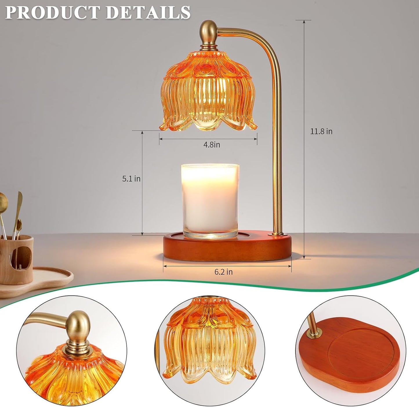 MEIXISUE Candle Warmer Lamp with Timer and Dimmer,Electric Gold Light Gifts for Women Melt Wax Warmer Lamp with 2 Bulbs for Candle Jars House Warming New Home Decor Bedroom