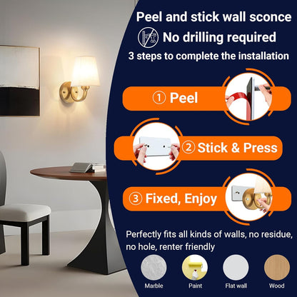 Wall Sconce Battery Operated Wall Light Fixure with Remote Control, Dimmable Battery Operated Wall Sconces Set Of Two, Indoor Wireless Wall Mounted Lamp with Rechargable Bulb For Bedroom Living Room (