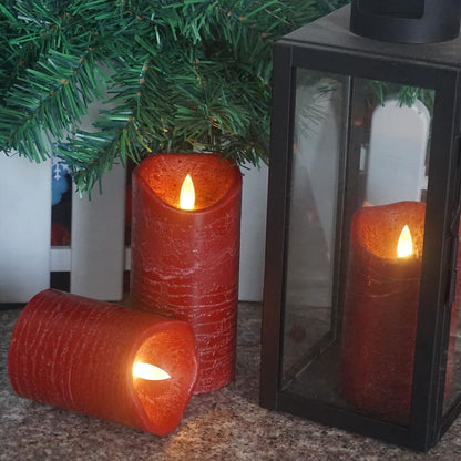 Battery Operated Flameless Candles with Remote Timer Real Wax Realistic Bright Flicker Flickering Electric Electronic LED Pillar Lights Home Wedding Party Decorations Set of 3 Rustic Texture Gray Grey