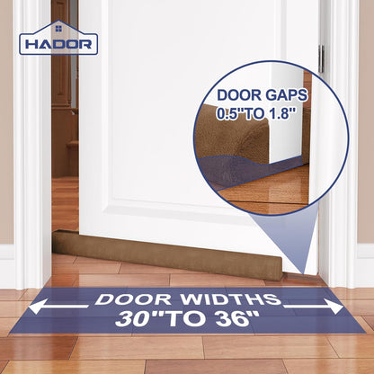 HADOR Door Draft Stopper for Bottom of Door, 36 Inch Under Draft Air Noise Light Blocker 30"- 36" Double Side Triangle Soundproof Sweep Filler Seal Gap up to 1.7" for Patio Sliding Door Guard, Grey
