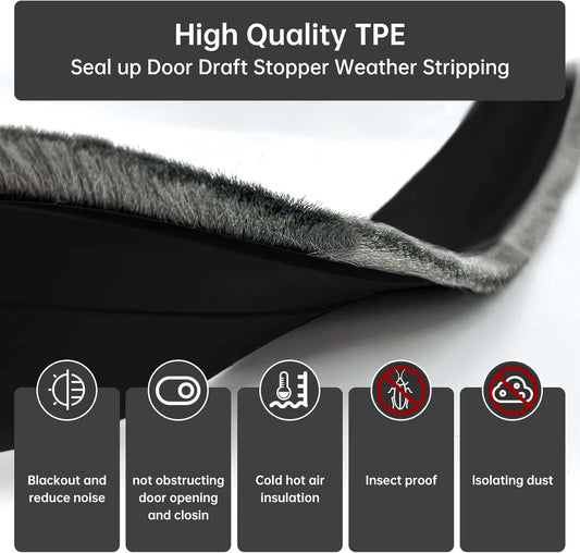 Door Sweep for Bottom of Door, Integrated Bottom Door Draft Stopper with Brush, Self-Adhesive Under Door Seal for Dust/Noise/Hot or Cold Air Insulation, Black 39.37" L/1" W