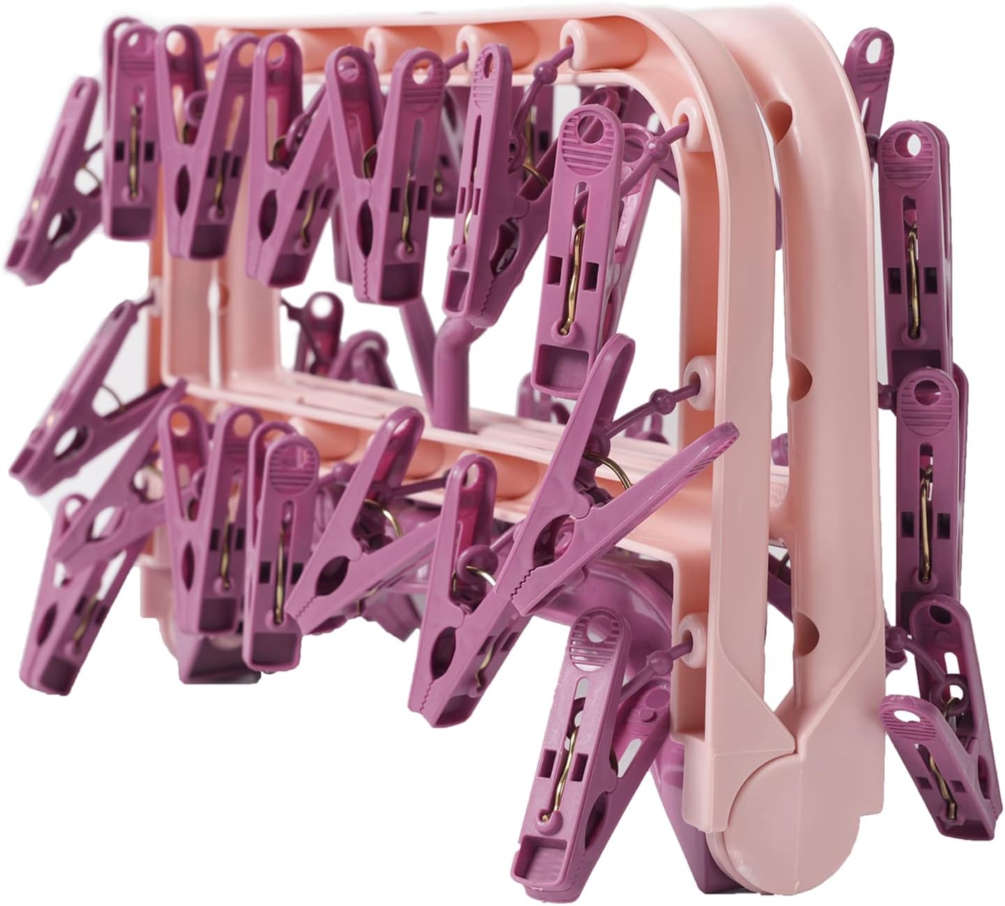 Foshine Clothes Drying Racks Foldable Clip Hangers Plastic with 32 Clips | Clip Hangers Wind-Proof Hook Underwear Hanger For Socks Bras Blue